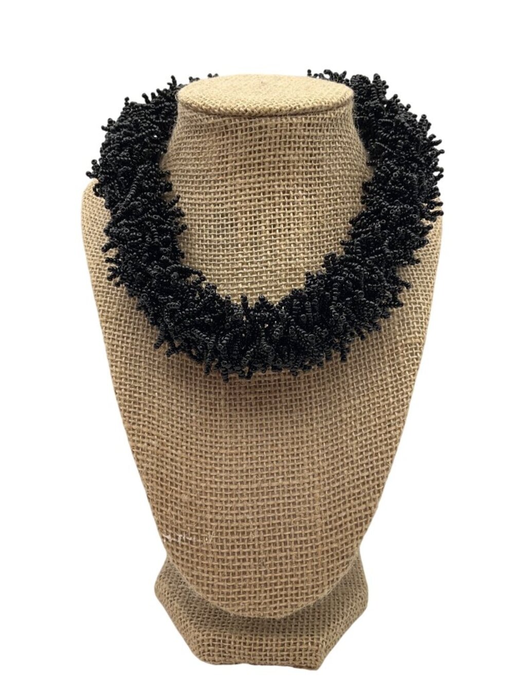 New NTags Artisan Handmade Black Beaded Statement Necklace Chunky Cluster